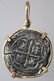 18282-Reverse; 1 1/4 inch Replica Treasure Coin in Square Wire Frame