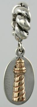 19227A-Twist Rondelle with Striped Lighthouse Dangle
