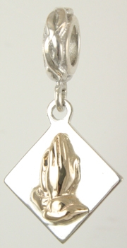 19236-Sterling Rondelle with 14K Praying Hands on Sterling Square Dangle