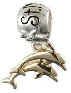 19202-Engraved St. Maarten Bead with Double Dolphin Dangle