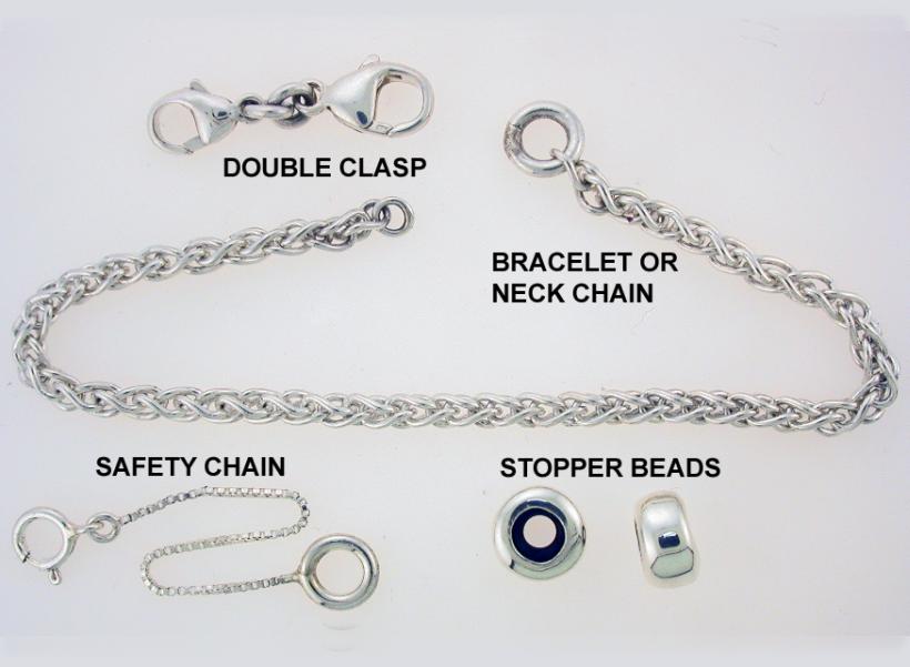 The Basic Starter Bracelet - 46104 Wheat Chain, Clasp, Safety and Stopper/Keeper Beads. The simplest way to begin your collection with our easy-to-use bead system!