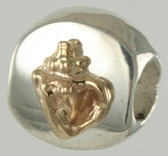 13637A-Lozenge Bead with Starfish and Conch in 14K
