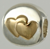 13638A-Lozenge Bead with Double Hearts in 14K
