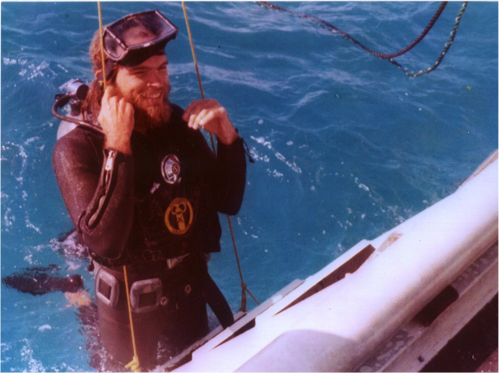 Bernard boards R/V Beta while diving in the Caribbean