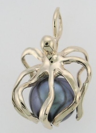 Octopus with Black Pearl Pendant