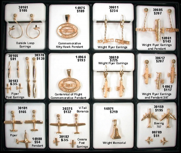 Wright Flyer, Kitty Hawk, General and Commercial, and Propeller Pendants and Charms
