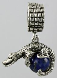 19204-Gator Skin Rondelle with Gator Dangle Holding Lapis Lazuli Bead