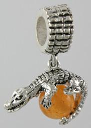 19204-Gator Skin Rondelle with Gator Dangle Holding Orange Carnelian Bead